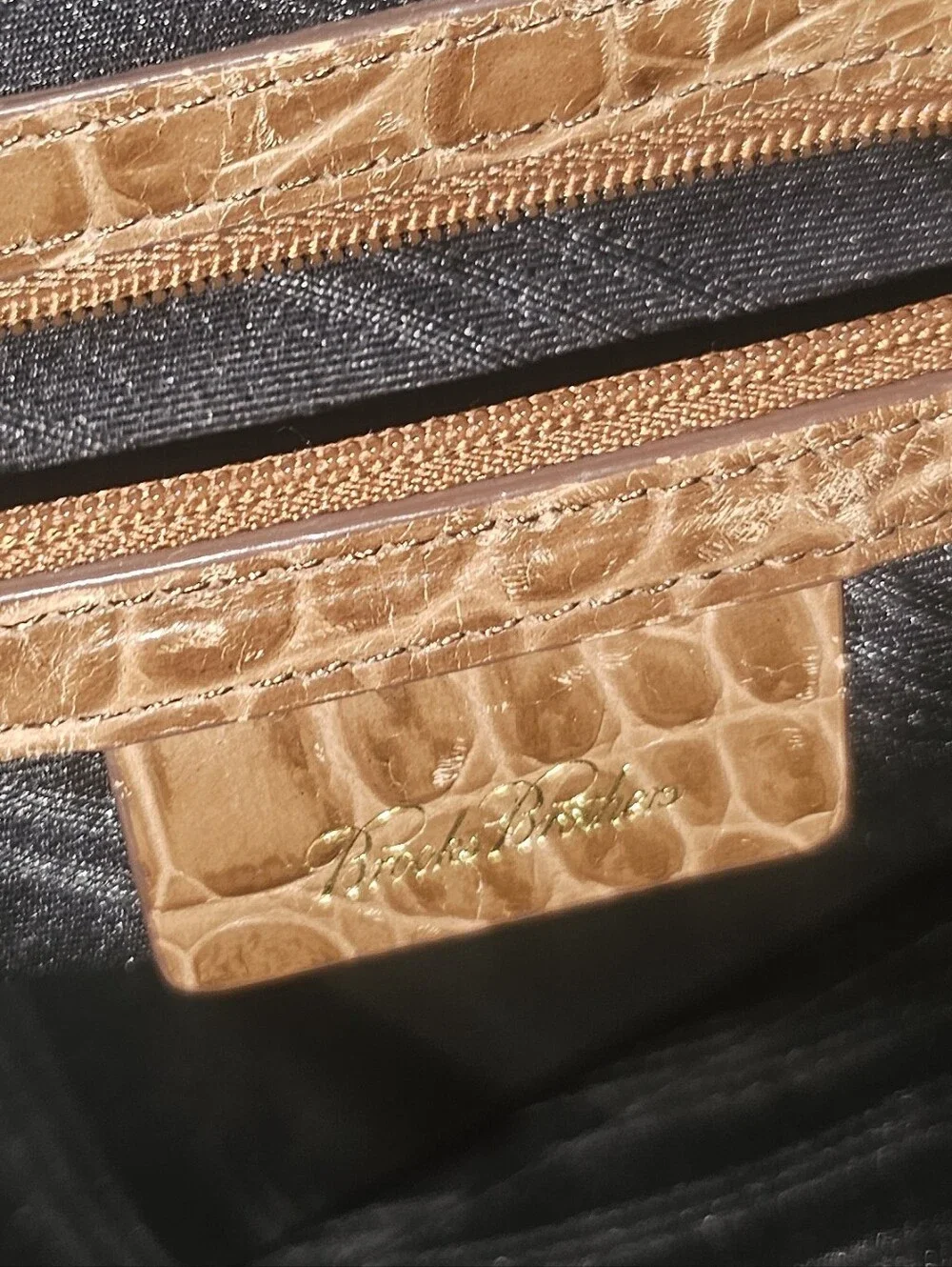 Brooks Brothers Crocodile-Embossed Leather Tote, characterized brown Leather